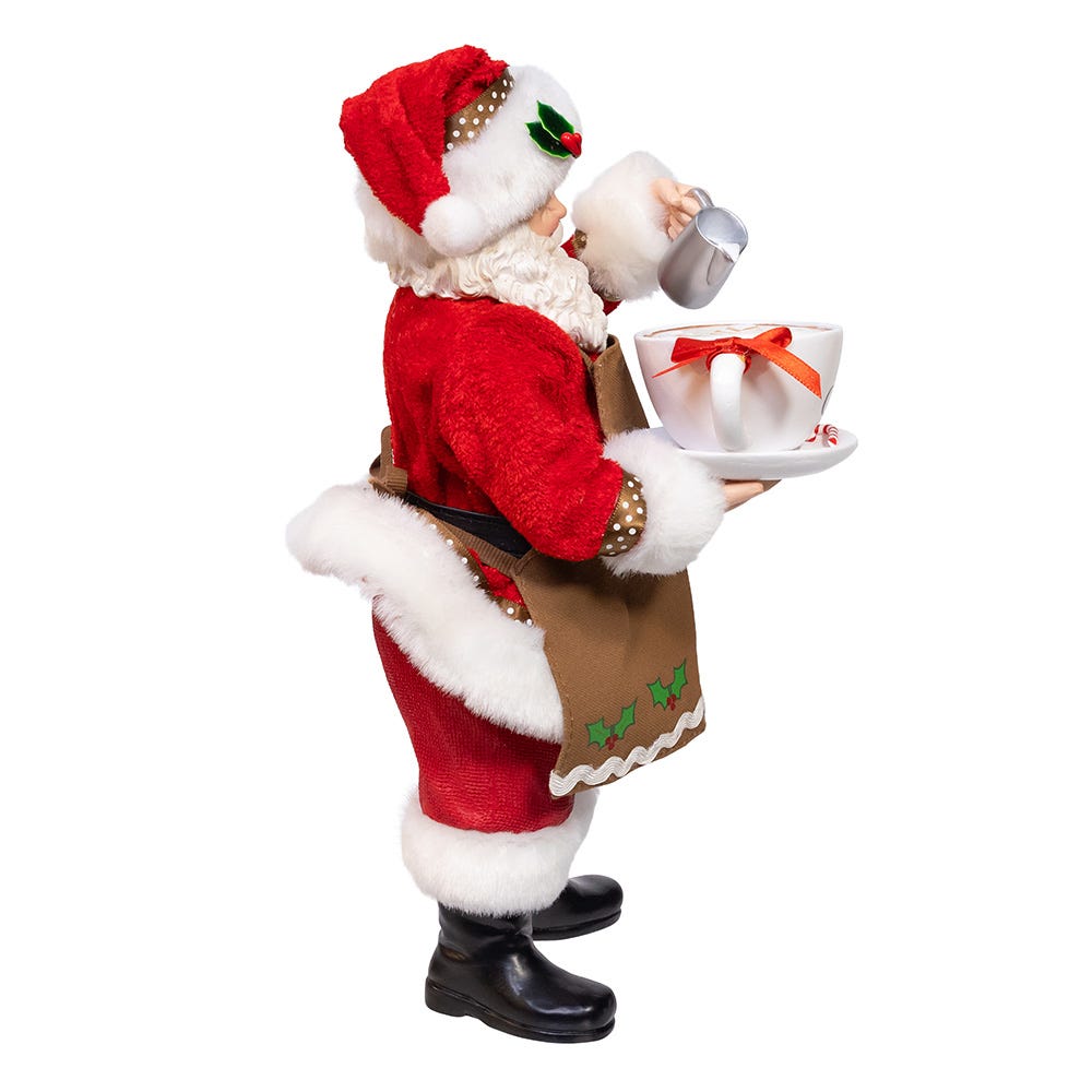 Kurt Adler 10.5-Inch Fabriché Santa with Oversized "I Love Coffee" Cup and Creamer